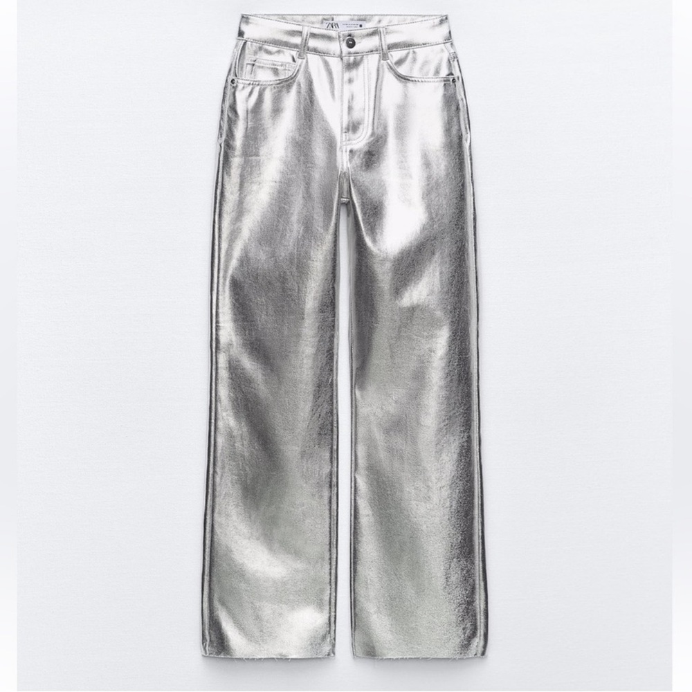 Zara High Rise Straight Cut Metallic Jeans Size 29